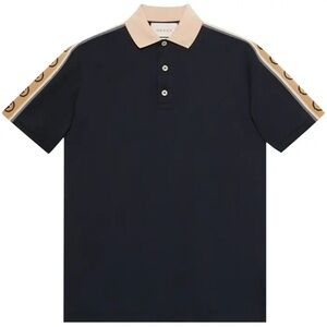 Gucci Men's Polo Shirt in Black with Tan Details